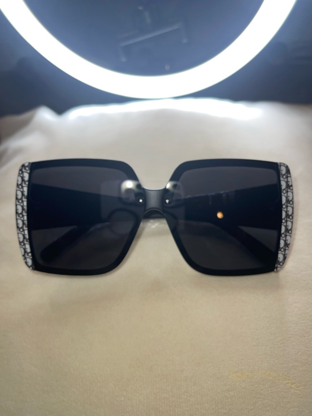 Black Square Women's Sunglasses with Patterned Temples